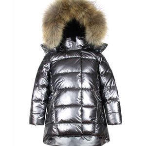 DEUX PAR DEUX Girls' Puffer Coat with Fur, Size 5